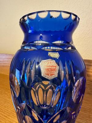 WESTERN GERMANY, COBALT BLUE CUT GLASS VASE