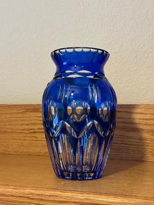 WESTERN GERMANY, COBALT BLUE CUT GLASS VASE