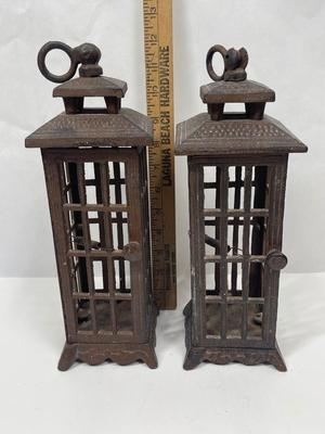 Cast Iron Garden Hanging Lanterns Temple Style Square Bottom rust patina