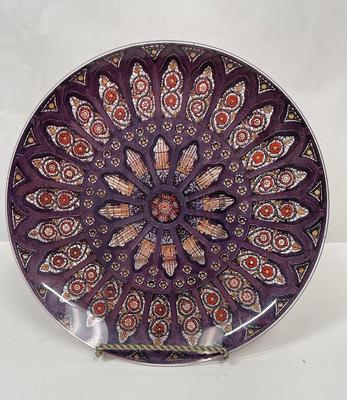 Vintage 13” Pilgrim Glass Silhouette Stained Glass Window Collector Plate Purple