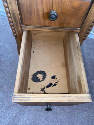 ANTIQUE 2 DRAWER NIGHT STAND AND GLASS GLOBE LAMP (2of2)