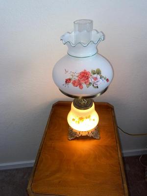ANTIQUE 2 DRAWER NIGHT STAND AND GLASS GLOBE LAMP (2of2)