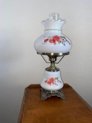 ANTIQUE 2 DRAWER NIGHT STAND AND GLASS GLOBE LAMP (2of2)