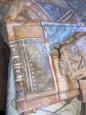 QUEEN BED COMFORTER SET WITH ELECTRIC HEATED MATTRESS PAD AND REGULAR MATTRESS PAD