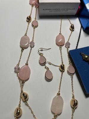 NIB Avon Pink necklace set, Topaz necklace set, Tigers Eye necklace