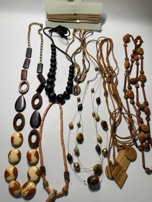 Wood-tone necklaces