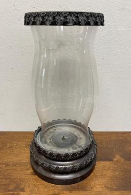 Glass & Iron Hurricane Candle Holder