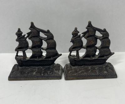 US Navy Constitution Old Ironside Solid Cast Iron Sailing Ship Boat Bookends