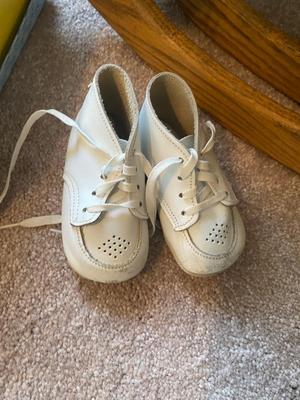 VINTAGE BABY SHOES, DECORATIVE ROCKING HORSE AND CLOCK