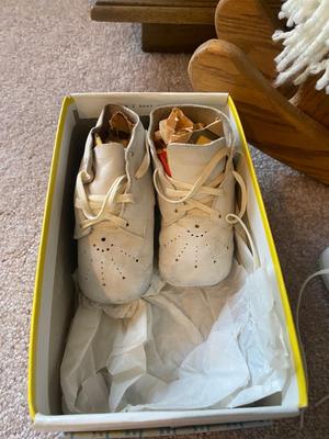 VINTAGE BABY SHOES, DECORATIVE ROCKING HORSE AND CLOCK