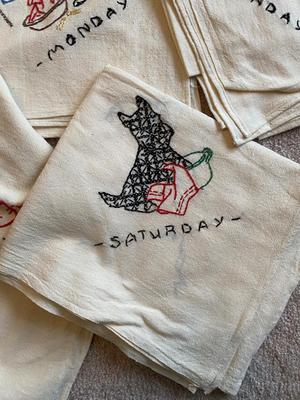 7 DAY SCOTTY DOG EMBROIDERED TEA TOWELS