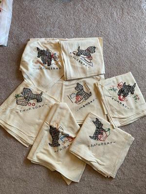 7 DAY SCOTTY DOG EMBROIDERED TEA TOWELS