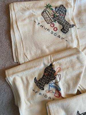 7 DAY SCOTTY DOG EMBROIDERED TEA TOWELS