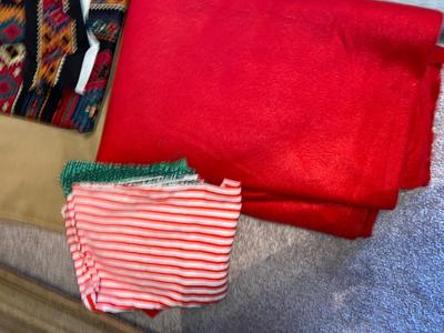 SEVERAL YARDS OF MATERIAL & CUT FOR QUILTING AND OTHER LARGE PIECES OF MATERIAL