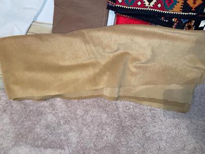 SEVERAL YARDS OF MATERIAL & CUT FOR QUILTING AND OTHER LARGE PIECES OF MATERIAL
