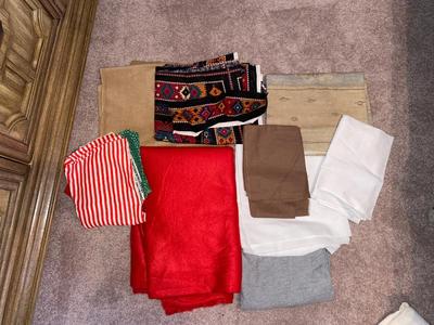 SEVERAL YARDS OF MATERIAL & CUT FOR QUILTING AND OTHER LARGE PIECES OF MATERIAL