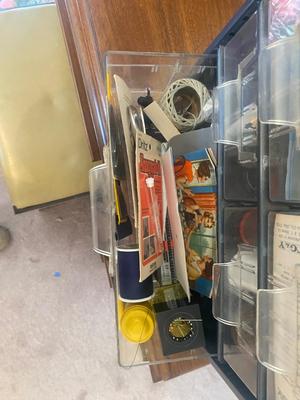 DOUBLE SIDED MULTI DRAWER CAROUSEL ORGANIZER PACKED WITH CRAFTING ITEMS