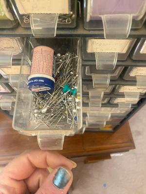DOUBLE SIDED MULTI DRAWER CAROUSEL ORGANIZER PACKED WITH CRAFTING ITEMS