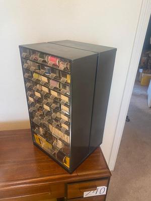 DOUBLE SIDED MULTI DRAWER CAROUSEL ORGANIZER PACKED WITH CRAFTING ITEMS