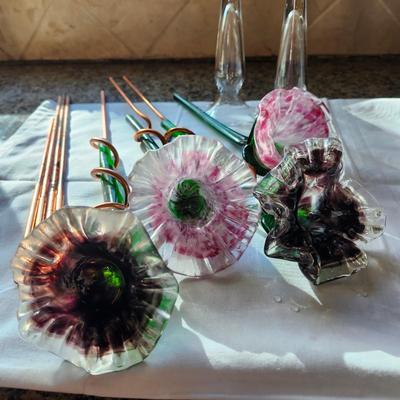 Vintage Glass Flowers with copper stems