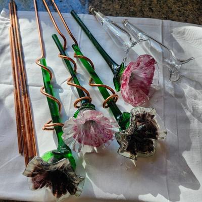 Vintage Glass Flowers with copper stems