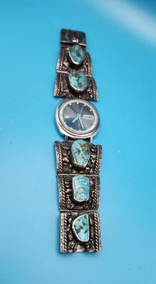 Navajo Turquoise and Silver Watchband with Seiko Watch