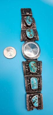 Navajo Turquoise and Silver Watchband with Seiko Watch