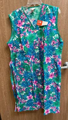 One Size fits Most House Dress Muumuu with tied waist tropical flower print
