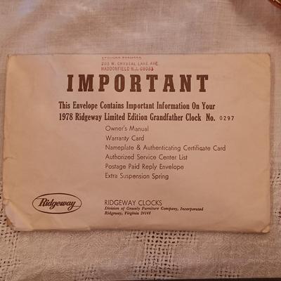 LOT 2: Ridgeway 1978 Limited Edition Grandfather Clock