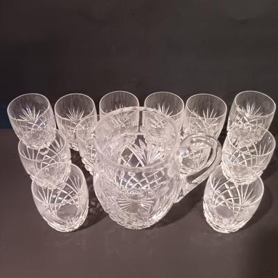 LOT 7: Galway Crystal Ashford Juice Pitcher with (Set of 12) Double Old Fashioned Glasses