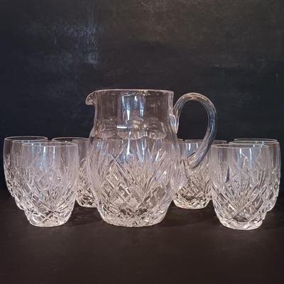 LOT 7: Galway Crystal Ashford Juice Pitcher with (Set of 12) Double Old Fashioned Glasses