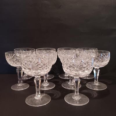 LOT 8: Galway Crystal (Set of 2) Renmore Whiskey Glasses with (Set of 10) Ashford Champagne Glasses