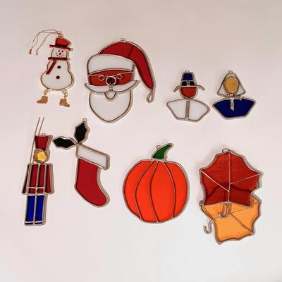 LOT 9: Collection of 8 Vintage Holiday-Themed Stained Glass Suncatchers