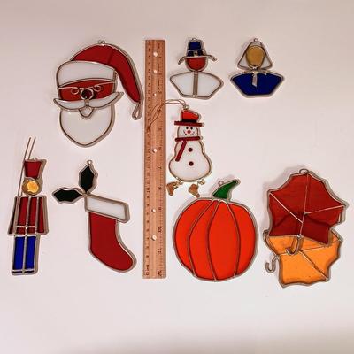 LOT 9: Collection of 8 Vintage Holiday-Themed Stained Glass Suncatchers
