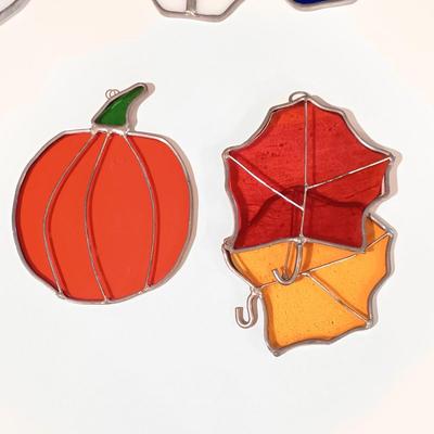 LOT 9: Collection of 8 Vintage Holiday-Themed Stained Glass Suncatchers