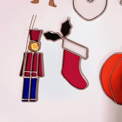 LOT 9: Collection of 8 Vintage Holiday-Themed Stained Glass Suncatchers