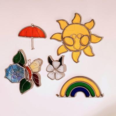 LOT 13: Collection of 5 Spring-Themed Stained Glass Suncatchers