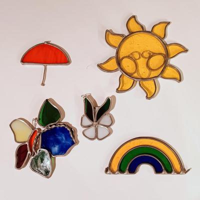 LOT 13: Collection of 5 Spring-Themed Stained Glass Suncatchers