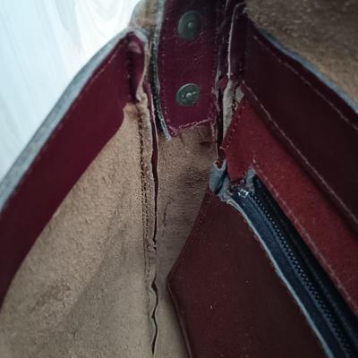 LOT 14: Vintage Etienne Aigner Burgundy Shoulder Bag with Matching Gloves & Strawbridge & Clothier Scarf