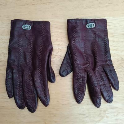 LOT 14: Vintage Etienne Aigner Burgundy Shoulder Bag with Matching Gloves & Strawbridge & Clothier Scarf