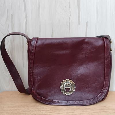 LOT 14: Vintage Etienne Aigner Burgundy Shoulder Bag with Matching Gloves & Strawbridge & Clothier Scarf