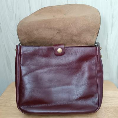 LOT 14: Vintage Etienne Aigner Burgundy Shoulder Bag with Matching Gloves & Strawbridge & Clothier Scarf