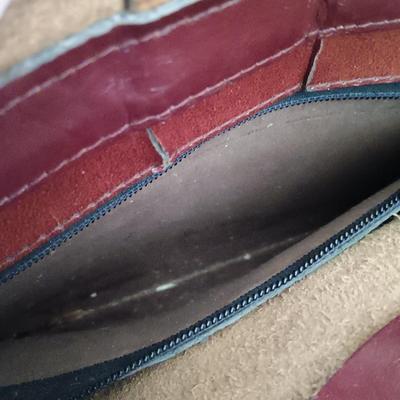 LOT 14: Vintage Etienne Aigner Burgundy Shoulder Bag with Matching Gloves & Strawbridge & Clothier Scarf