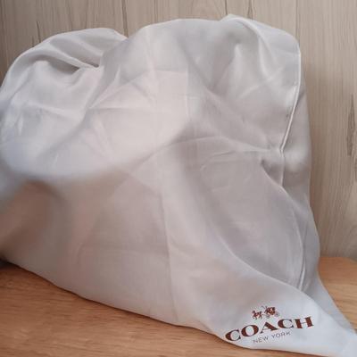 LOT 16: Coach Edie Beige Leather Shoulder Bag with Cloth Cover