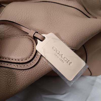 LOT 16: Coach Edie Beige Leather Shoulder Bag with Cloth Cover