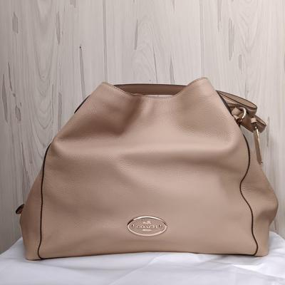 LOT 16: Coach Edie Beige Leather Shoulder Bag with Cloth Cover