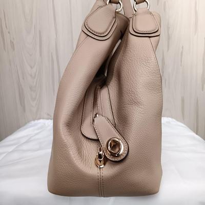 LOT 16: Coach Edie Beige Leather Shoulder Bag with Cloth Cover