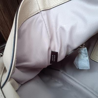 LOT 16: Coach Edie Beige Leather Shoulder Bag with Cloth Cover