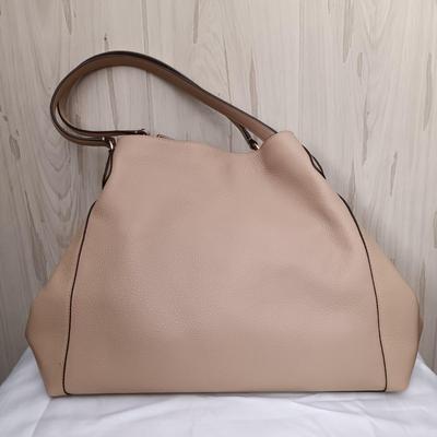 LOT 16: Coach Edie Beige Leather Shoulder Bag with Cloth Cover