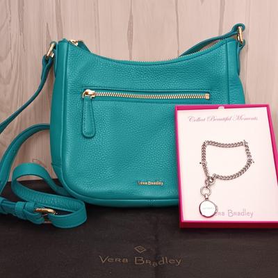 LOT 17: Vera Bradley Mini Vivian Blue Crossbody Bag with Cover & Silver-Tone Locket Bracelet